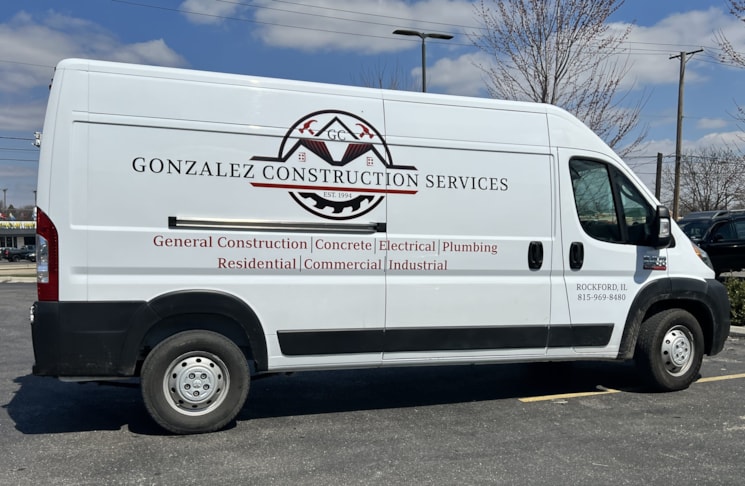 Vehicle Lettering | Construction | Rockford, IL | Vinyl | Gonzales Construction Services | Van Graphics | Van Decals | Van Wraps Vehicle Lettering | Construction | Rockford, IL | Vinyl | Gonzales Construction Services | Van Graphics | Van Decals | Van Wraps