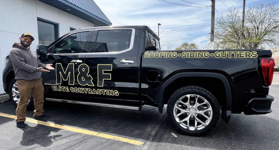 Vehicle Lettering | Construction | Belvidere, IL | Vinyl | M&F Elite Contracting | M&F Roofing | Vehicle Wraps | Truck Wraps | Vehicle Lettering | Construction | Belvidere, IL | Vinyl | M&F Elite Contracting | M&F Roofing | Vehicle Wraps | Truck Wraps |